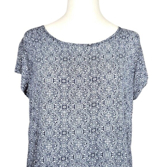 Womens L Rose & Rhyme Blue Cap Sleeves Elegant Design High-Low Pearl Keyhole Top - Picture 2 of 12